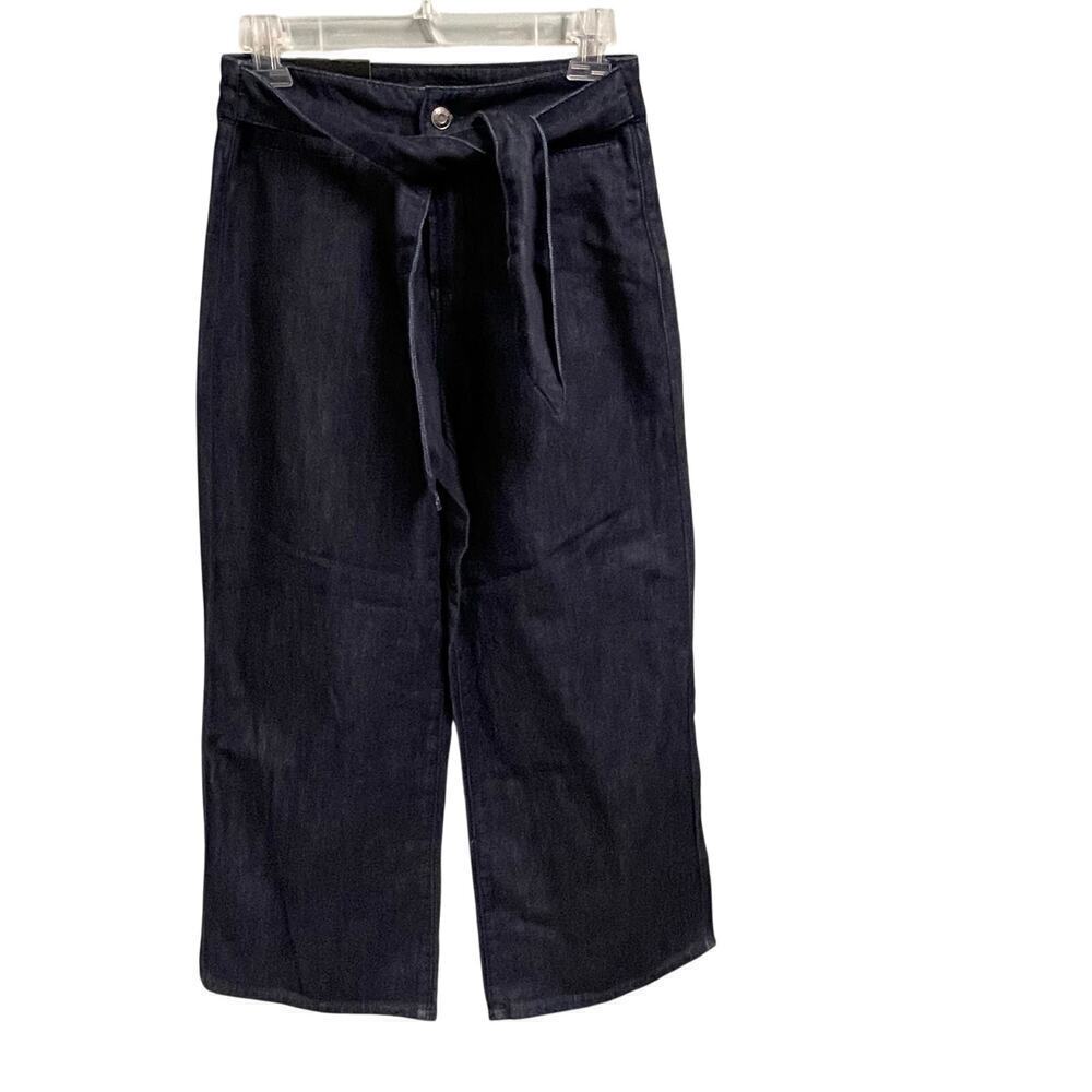 OAT High Rise Wide Leg Crop Jeans Size 25 NEW Dark Wash Waist Tie